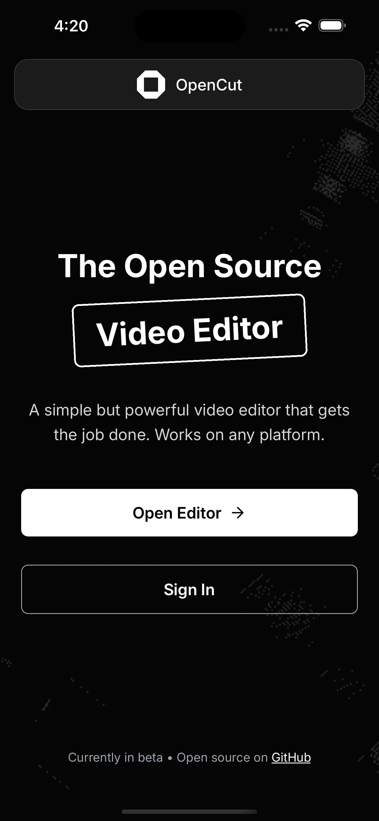 OpenCut React Native Mobile App Home Screen