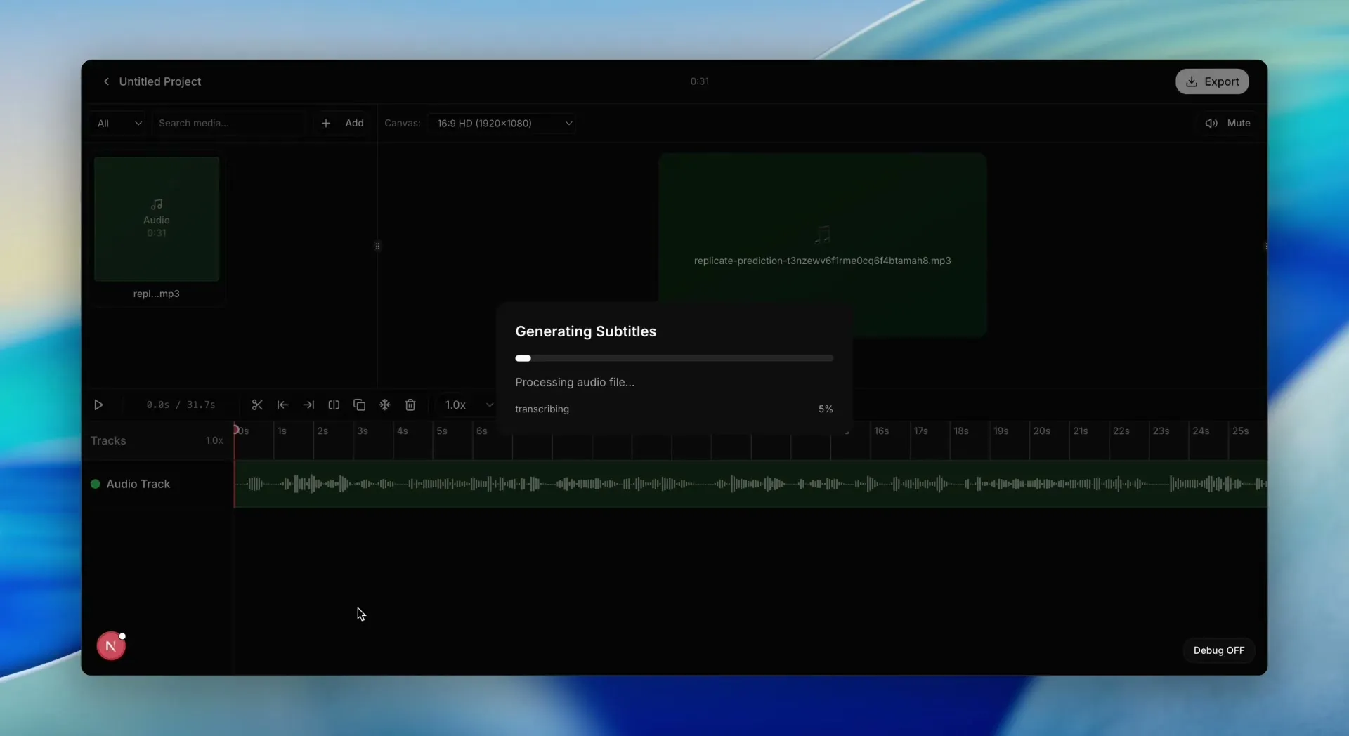 OpenCut Auto Subtitles Interface