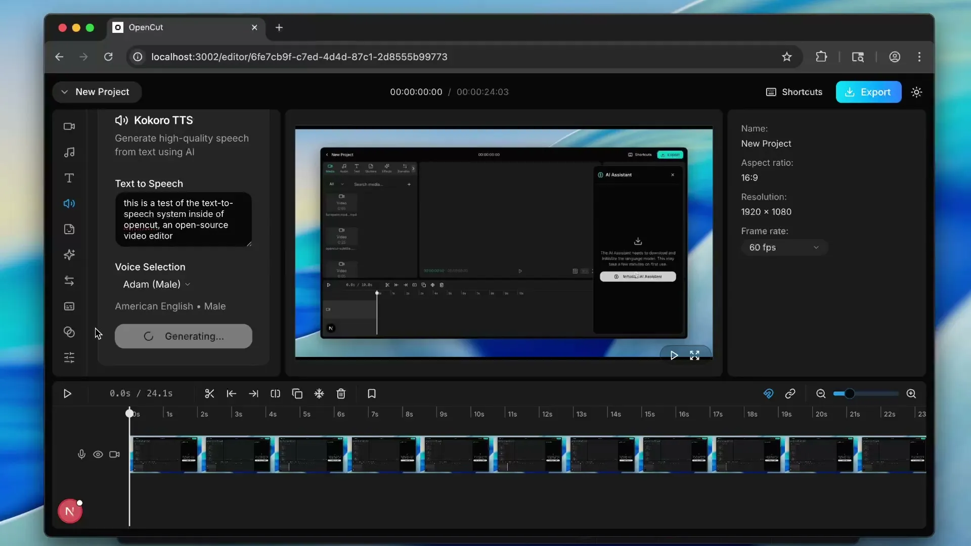 OpenCut Text to Speech Interface